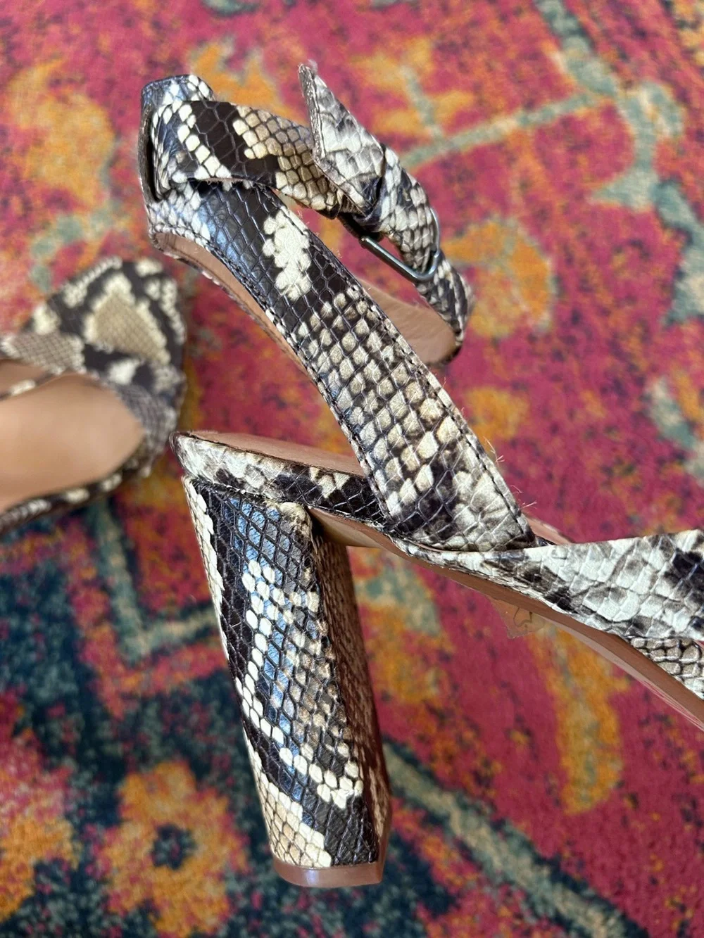 Madewell | Women’s Black/Cream Leather Faux Snake-Print The Liv Block Heel Sz 10 - Picture 12 of 16